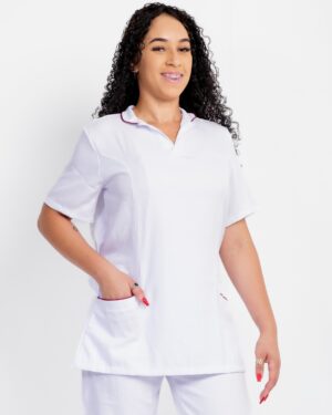 Scrub Celina Gabardine Branco e Marsala