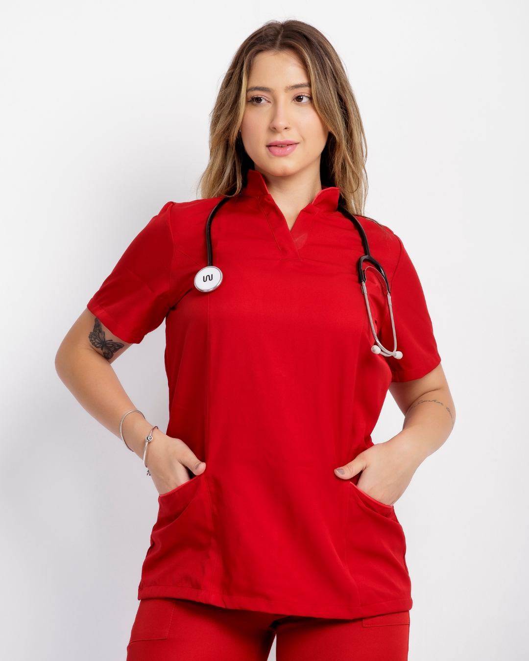 Pijama Cirúrgico Celina Gabardine Vermelho - Imagem 2