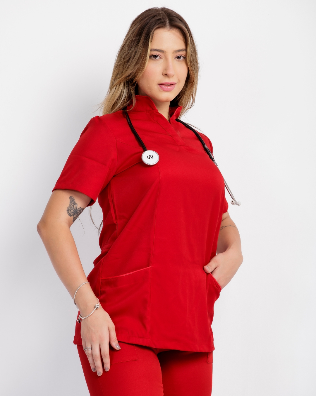 Pijama Cirúrgico Celina Gabardine Vermelho - Imagem 3