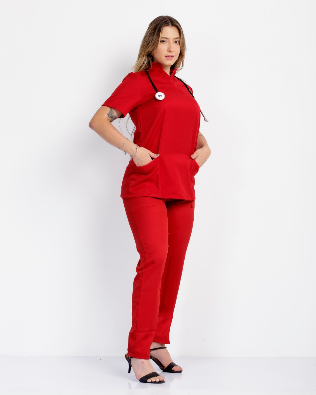 Pijama Cirúrgico Celina Gabardine Vermelho - Imagem 5